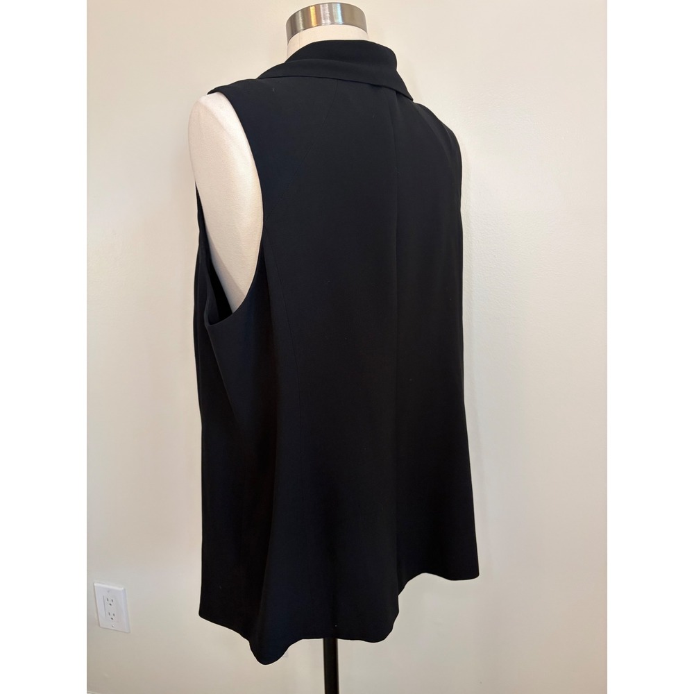 Eileen Fisher Woman Black 100% Silk Open Front Shawl Collar Vest 1X Longline - Picture 3 of 8